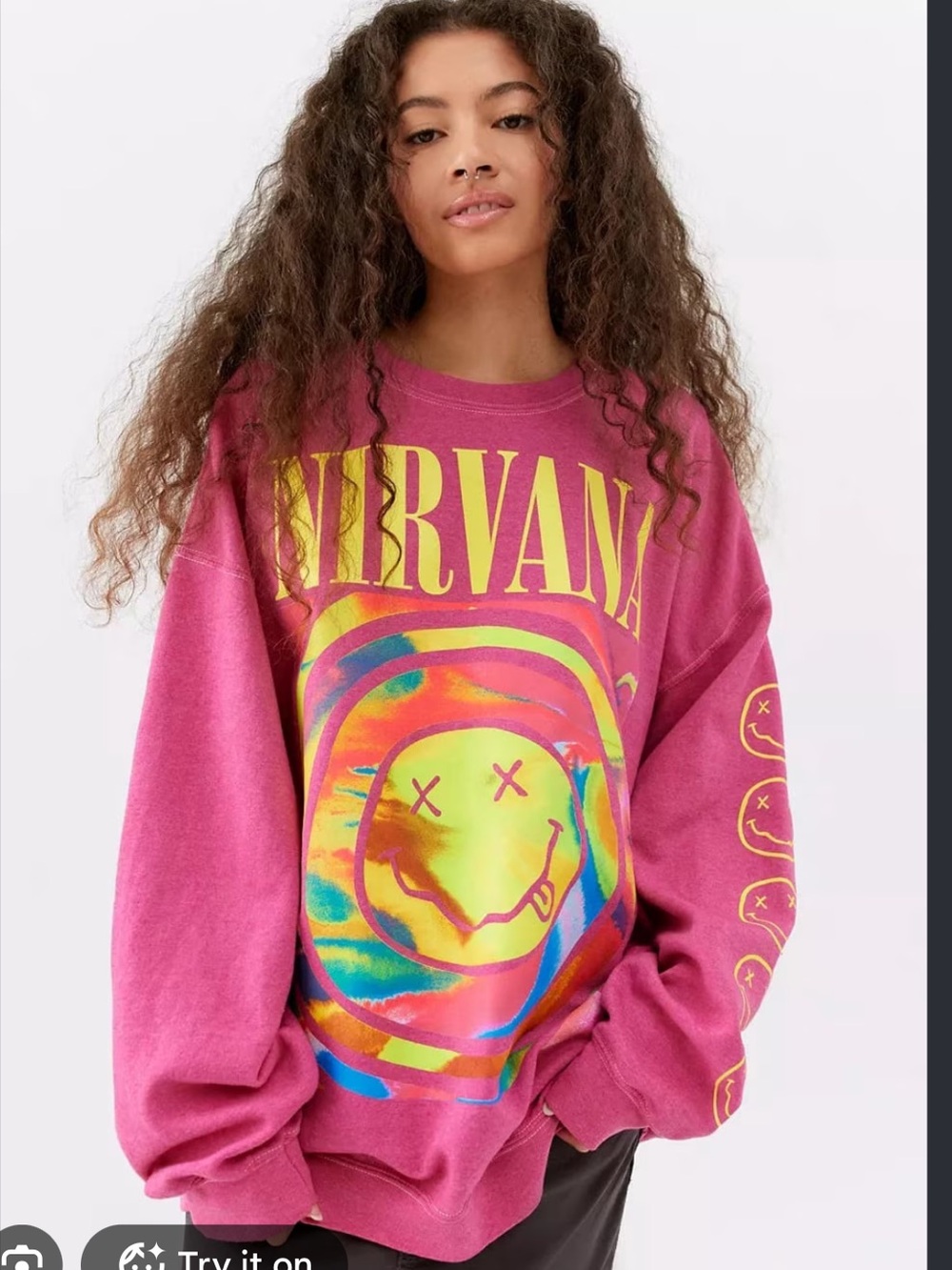 Nirvana Pink Graphic Crewneck Oversized Band Sweater Sweatshirt